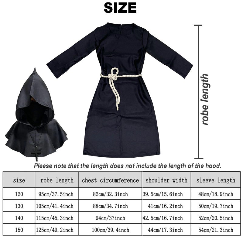 Wakejoy Plague Doctor Costume for Kids 7 in 1 Set Halloween Costumes for Boys Girls Halloween Outfit (X-Large-150) - Image 4